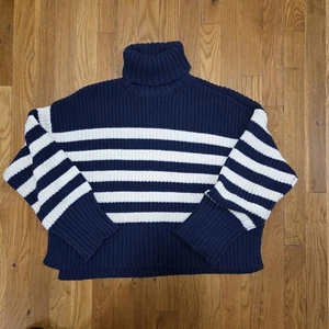 Madewell Rollkragenpullover Pullover dunkelblau-weiß Baumwollmischung gestreift M - Bild 1 von 11
