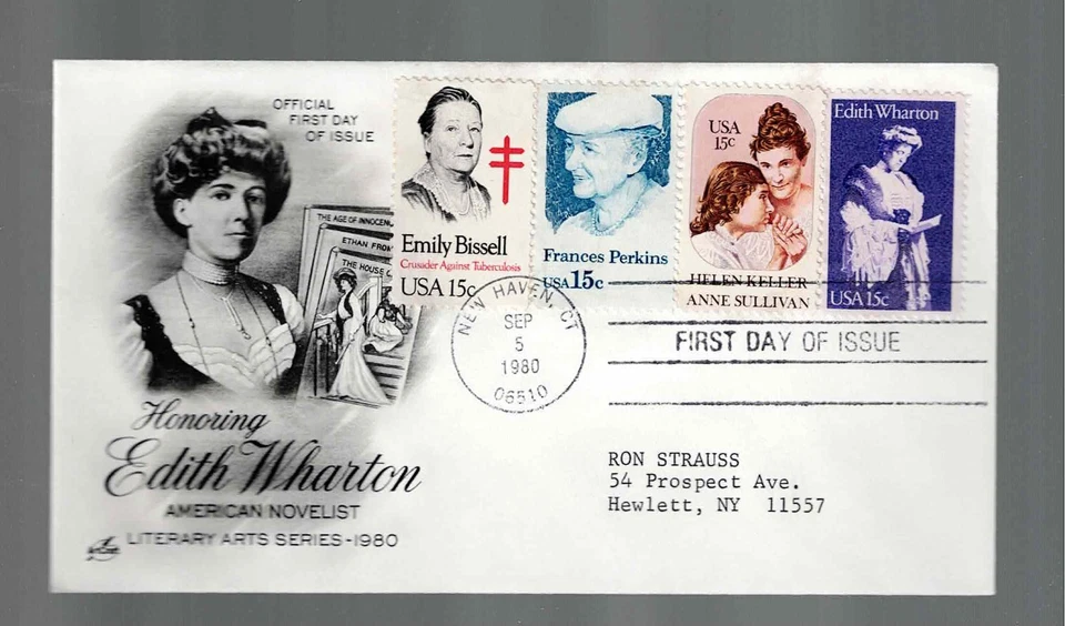 US Scott #1832, First Day Cover 9/5/80 New Haven COMBO Edith Wharton - Image 1 of 1