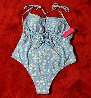 Nuevo con etiquetas Traje de baño Xhilaration corte frontal ceñido de una pieza azul floral para junior XL Foto 1 de 4