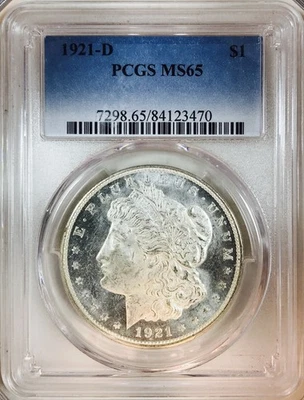 1921 D MORGAN DOLLAR! PCGS MS65! LOOKS PL! FLAWLESS! BEAUTY! UNREAL! NR #VIP125 - Image 1 of 3