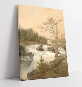 WATERFALL, HANS GUDE- HOME DECOR DEEP FRAMED CANVAS WALL ART PRINT - Picture 1 of 2