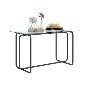 Rectangle Dining Table with Black Metal Frame, Tempered Glass for Kitchen Room