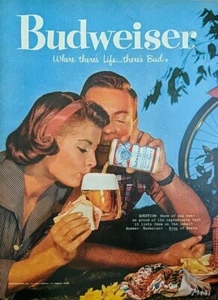 Anuncio impreso Budweiser 1959 vintage Pareja haciendo un picnic. - Imagen 1 de 1