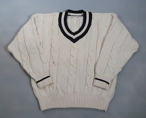De colección G.H. Suéter de Cricket Bass Tenis Para Hombres L Blanco Pesado Tejido con Cable Cuello en V - Imagen 1 de 6