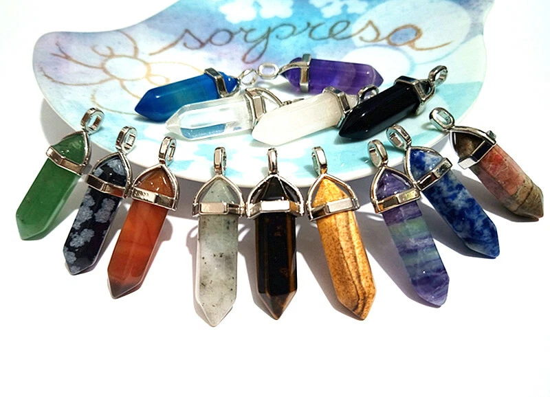 1pz ciondolo in pietre dure naturale e ottone forma prisma 39x12mm  bijoux - Immagine 1 di 1