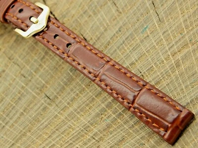 Correa de reloj de cuero marrón Hirsch Louisianalook con hebilla de tono dorado 12 mm sin usar NOS Foto 1 de 4