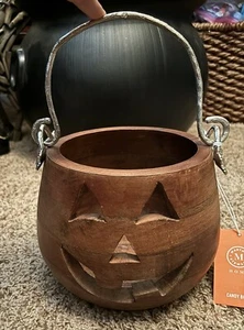 Martha Stewart Halloween Pumpkin Large Wooden Jack O Lantern 12" X 8.5" New - Picture 1 of 11