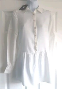Bnwt New Very Viscose size 10 White Ivory blouse Peplum Long Sleeved Work Autumn - Picture 1 of 4