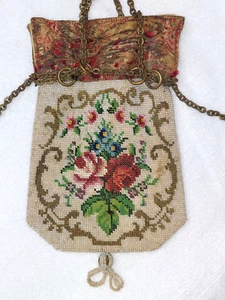 Antike zierliche Glasperlen Tasche Rosen rot gold zierliche Handtasche wunderschön Handtasche - Bild 1 von 7