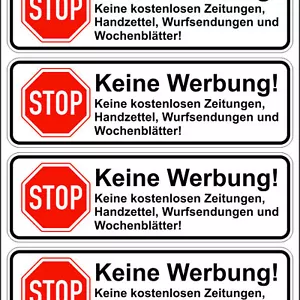 8x Aufkleber für Briefkasten STOPP KEINE WERBUNG und ZEITUNGEN weiß R049 - Bild 1 von 3