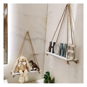 2-Piece Rustic White Wood Shelf Set with Hooks Modern Hanging for Kitchen - Picture 1 of 8