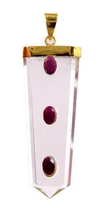 BUTW Gold Plated Clear Quartz Crystal Pendant Faceted Ruby Gemstones 2137P - Imagen 1 de 5