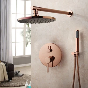 Rosegold Duscharmatur Set Rund Regen Auslauf Kopf Mischbatterie Handbrause Wasserhahn - Bild 1 von 11