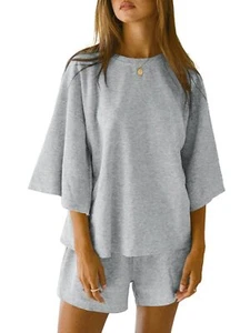 Womens Pajama Sets 3/4 Sleeve Oversized Tops and Elastic Waist Shorts Lounge ... - Picture 1 of 5