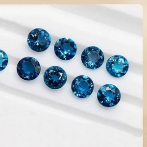 Natural London Blue Topaz Round Faceted Cut Calibrated Loose Gemstone Lot - Picture 1 of 6