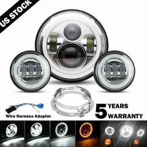 7inch LED Headlight + Passing Lights + Ring Mount For Halo Touring Silver - Picture 1 of 12