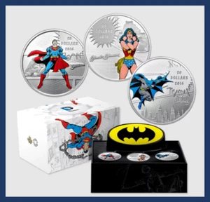 3 Set 2016 Canadian Mint $20 Wonder Woman, Man of Steel, Dark Knight, Display - Picture 1 of 13