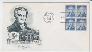 TurtlesTradingPost - James Monroe 5 Cent #1038 FDC 1954 Artmaster - Block of 4 - Picture 1 of 1
