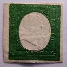 ITALIA 1854 RARISSIMA VARIETA FANCOBOLO DA 5 SU 20 CENT PROVA DI COLORE LEGGI