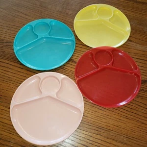 VTG Got "A" Ware USA Divided Kids Plates Set of 4 Yellow, Turquoise, Red, Pink - Picture 1 of 6