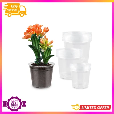 RAOOKIF 24 Pack Clear Nursery Pots, 3.5/4/5 Inch, Durable Garden Flower Pots wit - Image 1 of 4