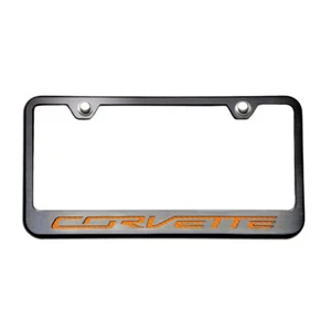Plate Frame Orange C-Fiber Corvette Inlay&Brushed Face for Chevy Corvette - Picture 1 of 5