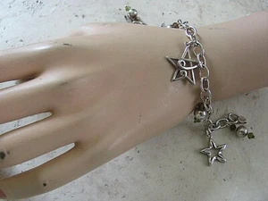 Ladies Modern Sterling Silver Chain Bracelet Stars & Crystal 925 - Picture 1 of 1