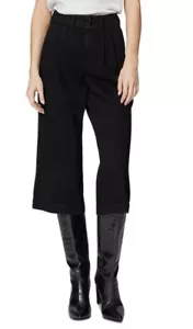 Paige The Nines Collection Pleated Clarice Wide Leg Gaucho Capri Black Pants 24 - Picture 1 of 13