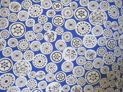 Vintage 1940 Royal Blue rayon crepe w/ Grey & Black motif - Image 1 of 3