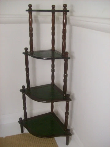 Vintage corner Leather whatnot 4shelves tiers tall plant ornament display stand Cover
