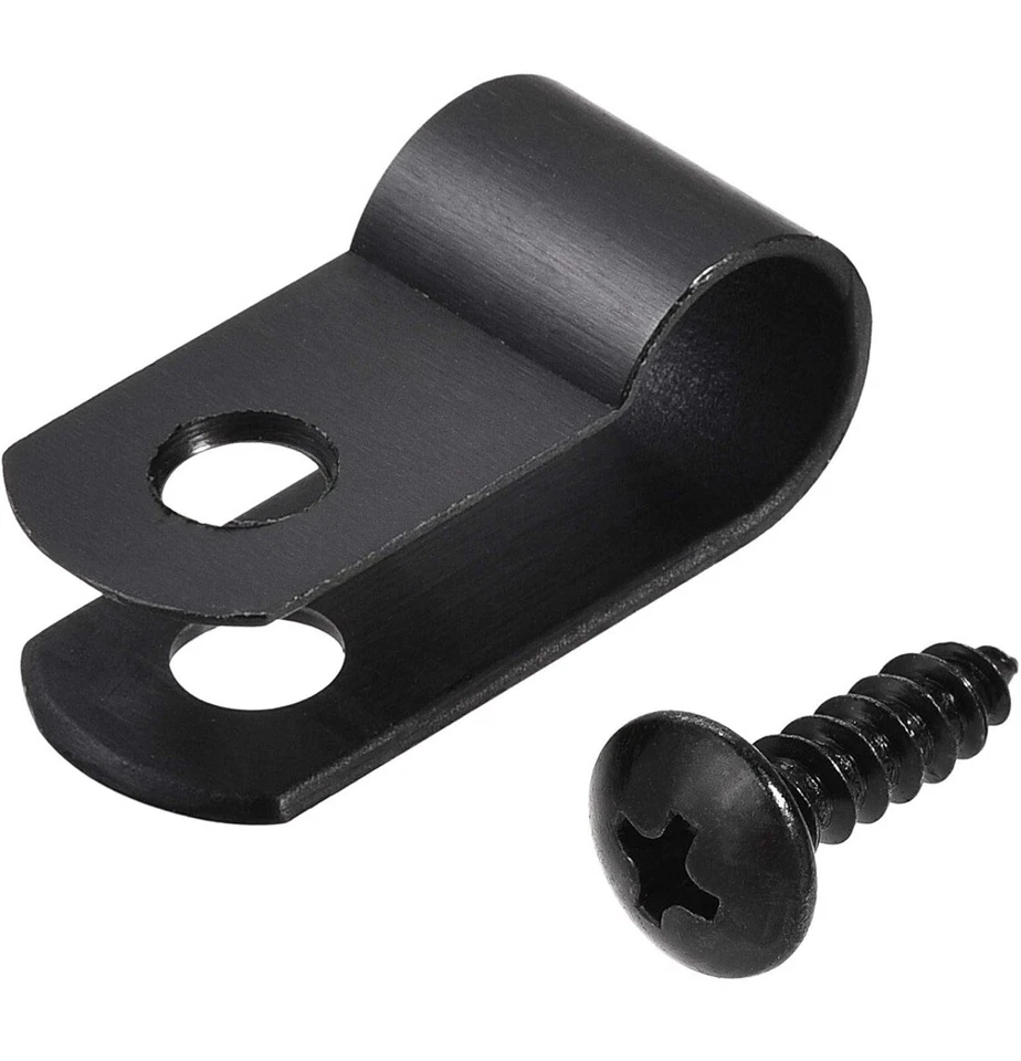 sourcing map 8.4mm Nylon R Type Cable Clip Wire Clamp with Screws Black 100pcs - Image 1 of 4