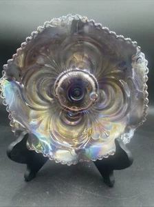 Imperial Art Glass Scroll Pink Ruffled Bowl Electric Iridescence 8” Diameter - Picture 1 of 10
