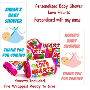 Personalised Baby Shower Love Hearts, Thankyou Gift Table Favour, Pink or Blue - Picture 1 of 3