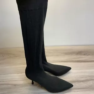 Womens Size 37 US 7 Renee Caovilla Knee Length Sock Boots Kitten Heels Stretch - Picture 1 of 15