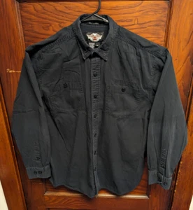 Vtg Harley-Davidson Railroad Stripe LS Button Shirt XL Black Embroidered Y2K - Picture 1 of 12