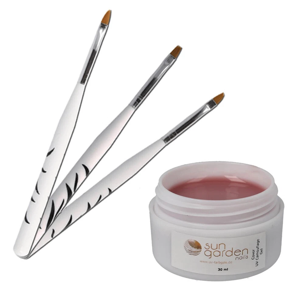 UV Aufbaugel - Camouflage Gel Cover 30ml - MakeUp Gel inkl. 3 tlg Pinselset