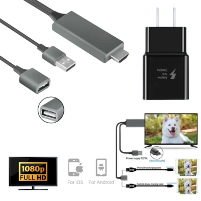 1080 HDMI USB AV Mirroring Cable Phone to TV HDTV Adapter For Apple iPhone iPad - Image 1 of 4