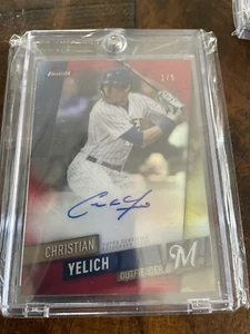 2019 Topps Finest Christian Yelich On Card Autograph Refractor #1/5 GRADE READY - Picture 1 of 8