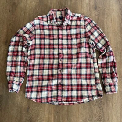 Camisa de franela J.Crew a cuadros con botones manga larga roja blanca para hombre grande J Crew Foto 1 de 4