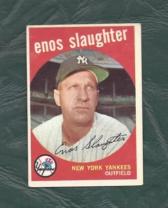 Tarjeta de béisbol 1959 Topps 155 Enos Slaughter New York Yankees en muy buen estado sin pliegues HoF - Imagen 1 de 2