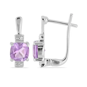 2,94 Carati Tapiro Ametista Orecchini 925 Argento Sterling Cubic Zirconi - Foto 1 di 10