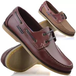 Mens Leather Lace Up Walking Boat Deck Casual Driving Moccasin Loafer Shoes Size - Picture 1 of 25