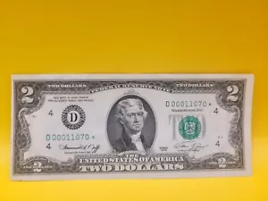 1976 $2 Dollar Bill Fancy STAR Note, Low Serial#, Low Sum (9), Miscut, Unc. - Picture 1 of 10