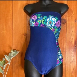 Sassafras Floral Strapless Swimsuit Vintage Size 9/10 - Picture 1 of 7