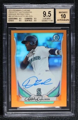 2014 Bowman Chrome Prospect Orange Refractor /25 Austin Wilson BGS 9.5 Auto - Image 1 of 2