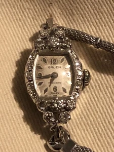 Vintage Gruen Swiss 14k Weißgold und Diamant Damenuhr - Bild 1 von 11