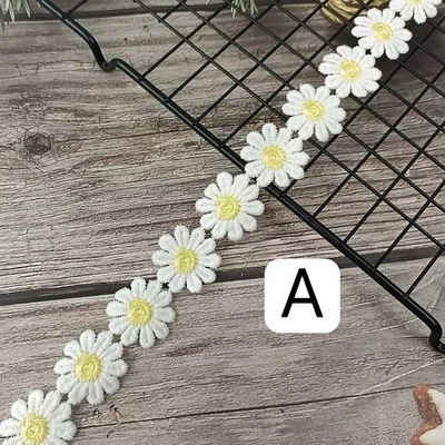 1" x 3 Yards Daisy Floral Embroidered Lace Trim  DIY Ribbon Sewing Supplies - Image 1 of 4