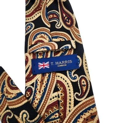 Corbata clásica T HARRIS para hombre azul borgoña dorado seda cachemira 59" X 3,5" EE. UU. Foto 1 de 4