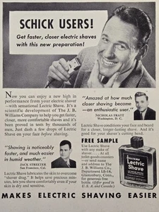 Williams Lectric Shave Skin Treatment Glastonbury CT Hombres Anuncio impreso vintage 1947 - Imagen 1 de 4