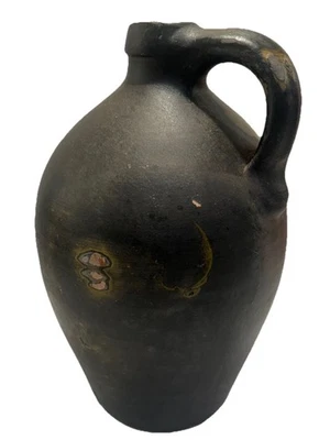 Antique 1900s Salt Glaze Stoneware Beehive Primitive Whiskey 10” Jug w/ Handle - Image 1 of 4